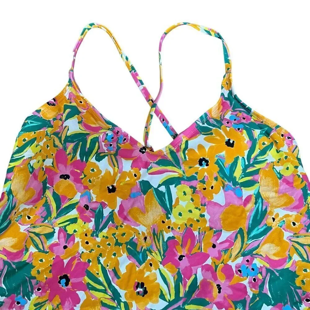Anne Cole Pink Orange Floral Tankini Top Size Small NWT Spaghetti Strap
